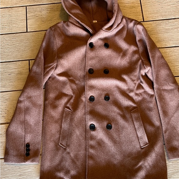 S Mens Double-breasted Hooded Jacket Parka Winter Outwear Tan Pea Coat Brown NWO - Picture 10 of 10